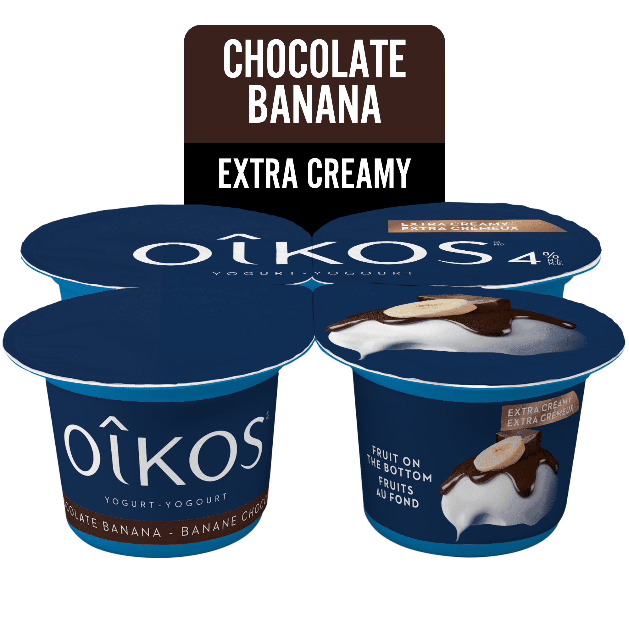 Oikos Extra Creamy Yogurt, Banana Chocolate, Blended, 4% M.F, 4x95g