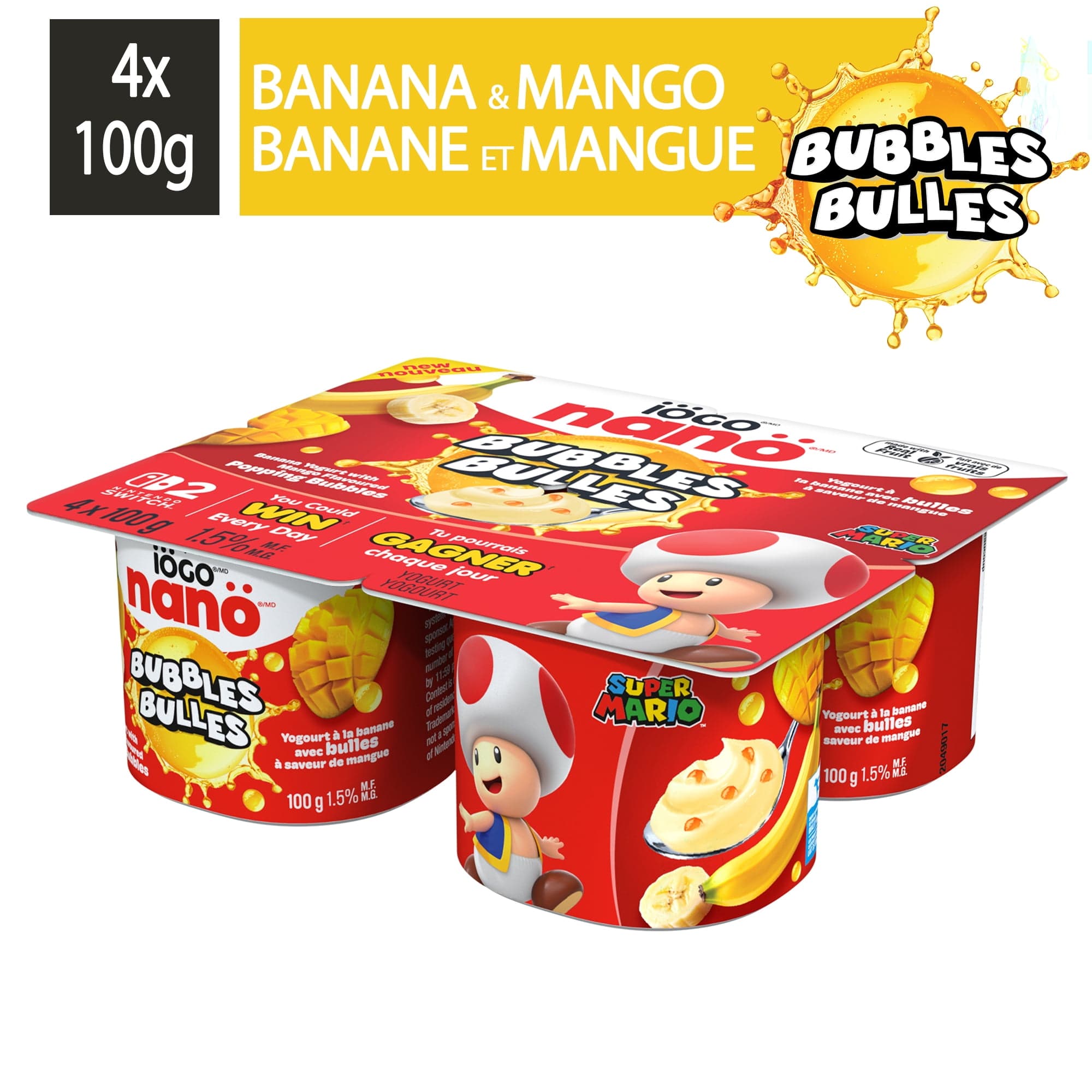 iÖGO nanö Yogourt 1.5 % Bulles banane mangue 4 x 100 g