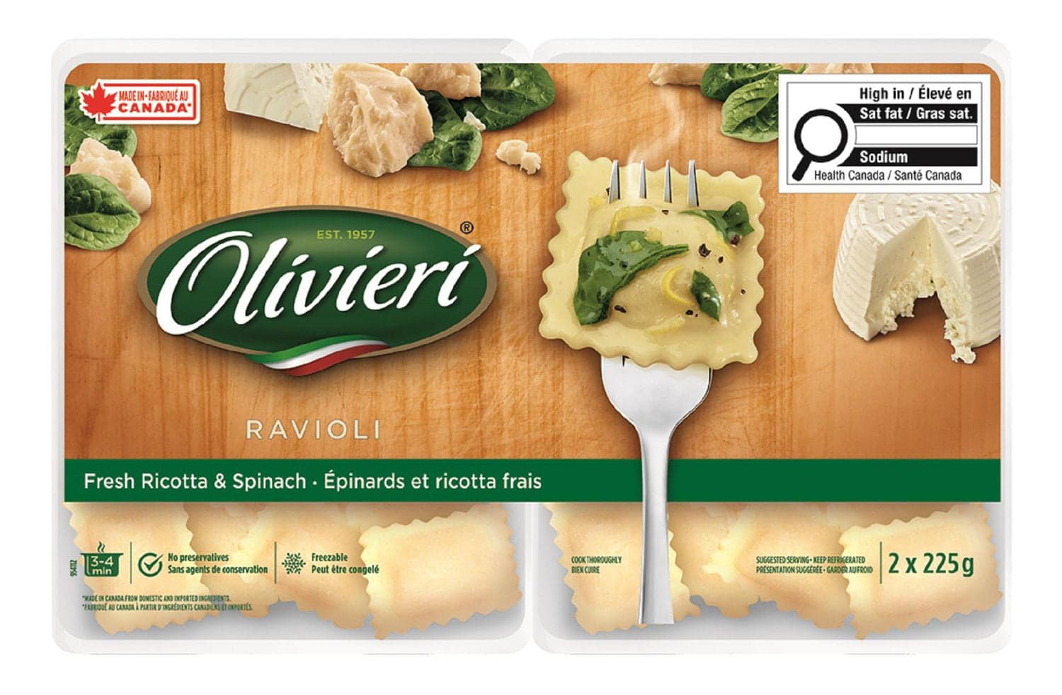 Olivieri Ravioli aux épinards et ricotta frais 600 g