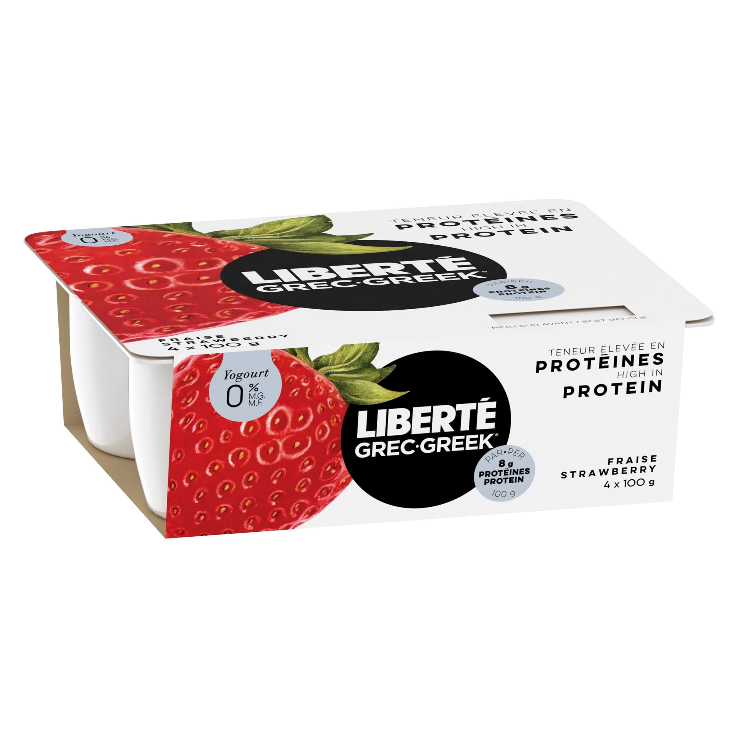 Liberte Greek 0% Yogurt , Strawberry, High Protein and Probiotics, 4x100g