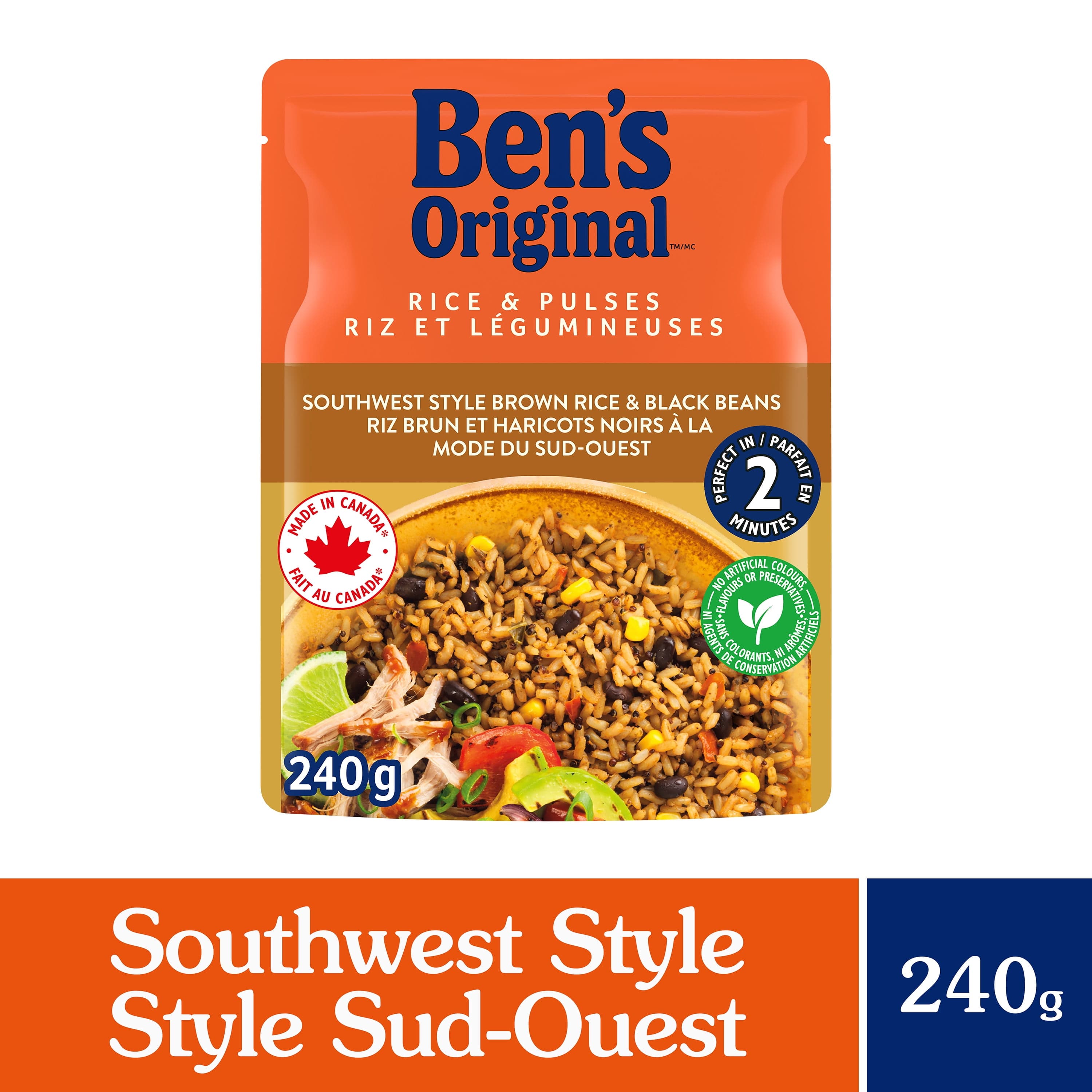 BEN'S ORIGINAL Rice & Pulses Brown Rice & Black Beans Side Dish, 240g Pouch