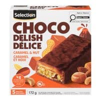 Choco Délice Barres tendres au caramel et aux noix enrobées de chocolat au lait