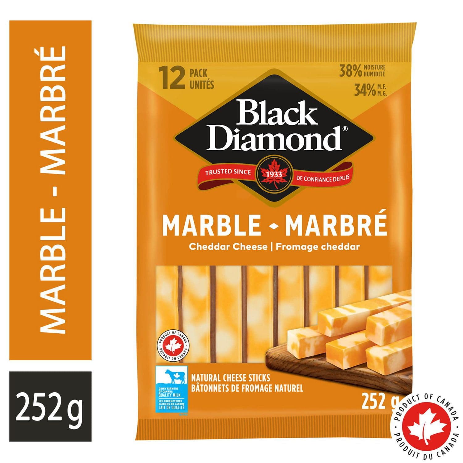 Black Diamond Cheese Sticks Marble Cheddar, 12 units